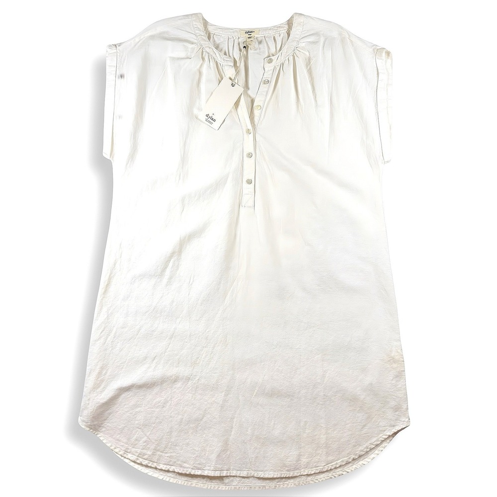 Dylan White Linen Cotton‎ Henley Tunic Top Cap Sleeve Button Front Large NEW